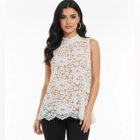 Rose & Olive Tops - Rose & Olive Off-White Floral Lace Sleeveless Blouse - Size L Cream